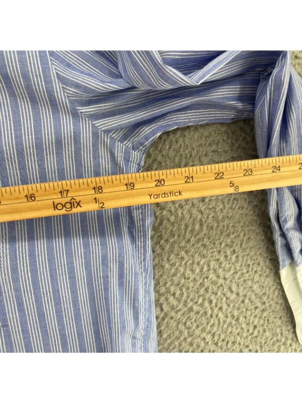 Talbots Shirt Womens 6 Petite VTG Blue Striped Cotton Button Up Contrast Collar - Picture 8 of 10